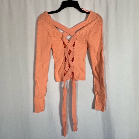 Windsor Orange Ribbed Tie Front Blouse - Picture 4 of 7